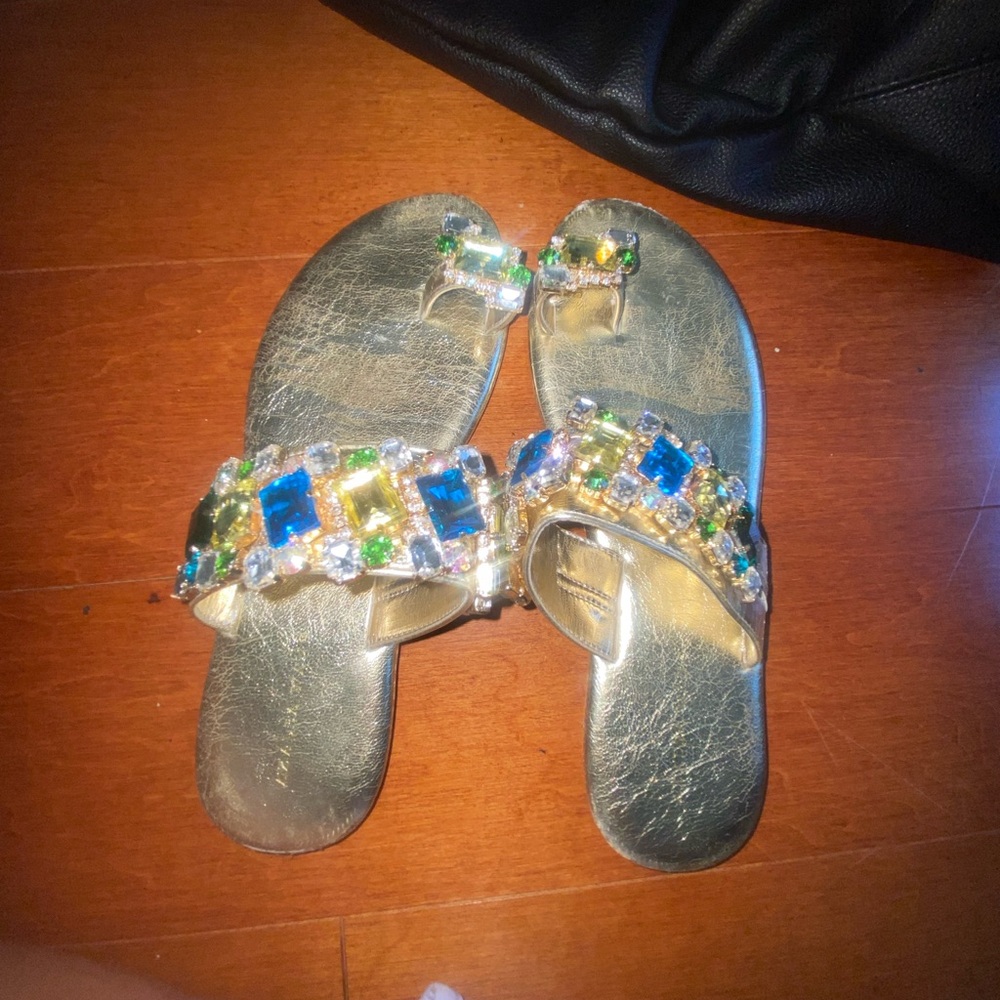 Gold Embellished Slide Sandals
